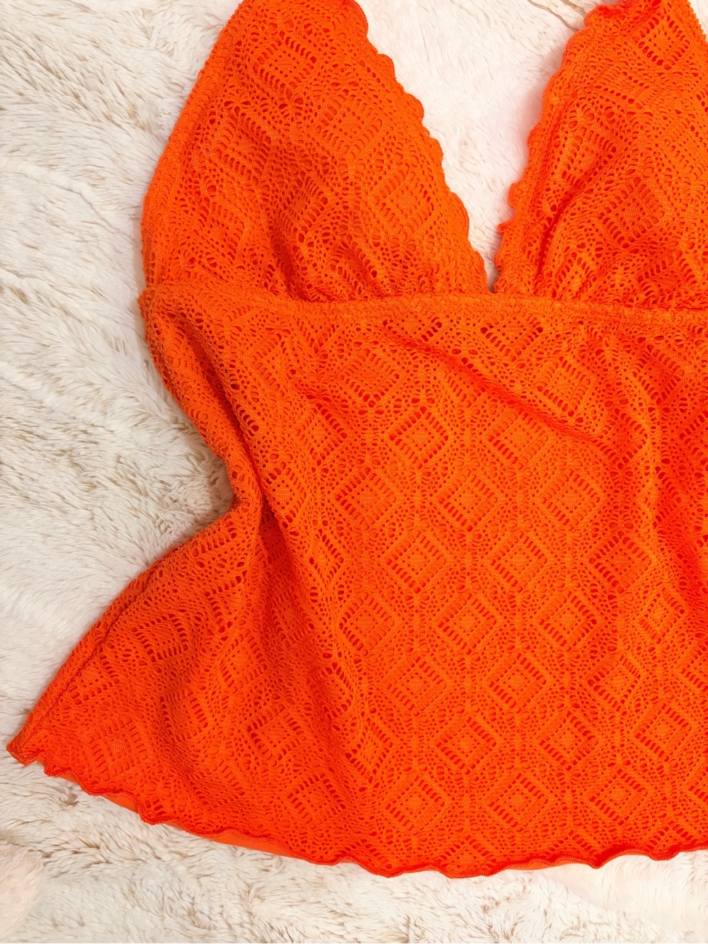 🧡 Vintage Y2K Orange Lace Tankini Halter Top Euro Summer Mermaidcore Coquette - Picture 2 of 8